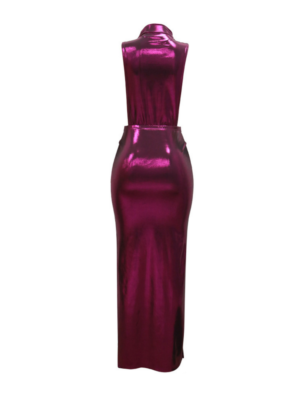 Ingram Sleeveless Draped Split Metallic Maxi Dress